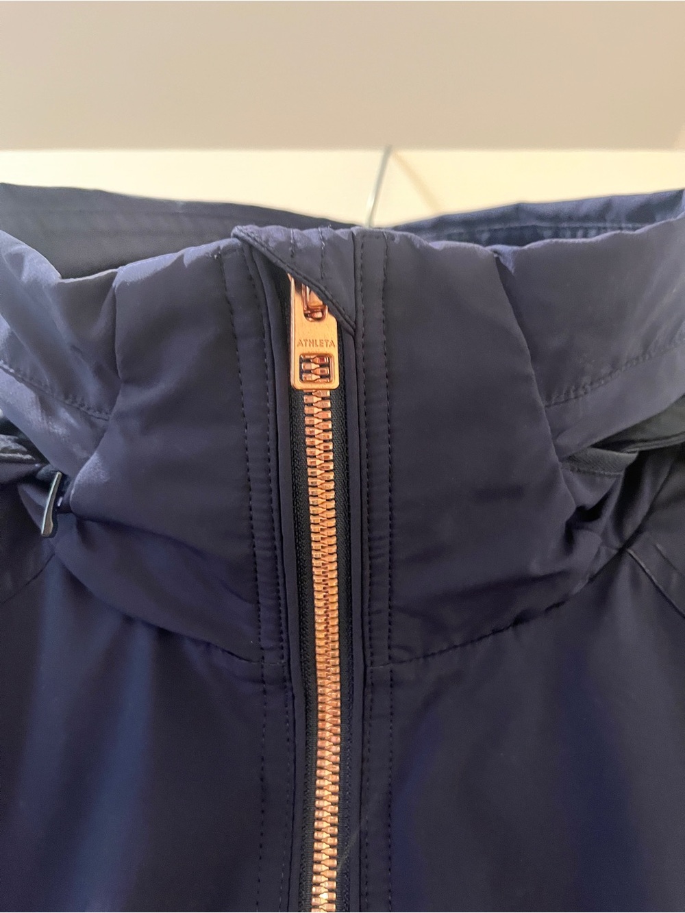 Athleta Navy Blue Hooded Rain Jacket with Rose Gold Zippers - Picture 5 of 5